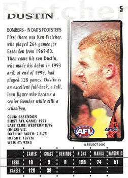 2000 Select AFL Millennium #5 Dustin Fletcher Back